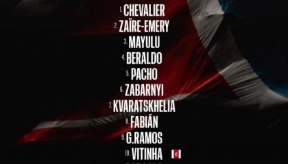 开云-爱游戏-巴黎首发：维蒂尼亚领衔，K77、巴尔科拉出战，登贝莱替补